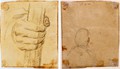 Carracci Agostino-Studio di mano che impugna un cero (recto) - Schizzo di figura virile a mezzo busto vista da tergo (verso)